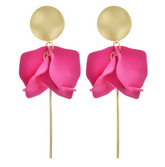 Olivia Matte Gold and Hot Pink Flower Petal Dangle Earrings with Gold Post Dangle